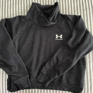 Under Armour Women's Black Fleck Rival Fleece Wrap Neck Loose Cropped Pullover S